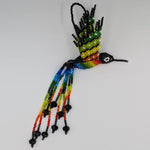 Hummingbird Beaded Ornament - Rainbow with Black, with White Dots