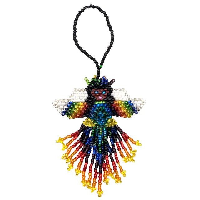 Angel Beaded Ornament - Brown Face, Black Hair, Rainbow Skirt - A Thread of Hope Guatemalan Fair Trade