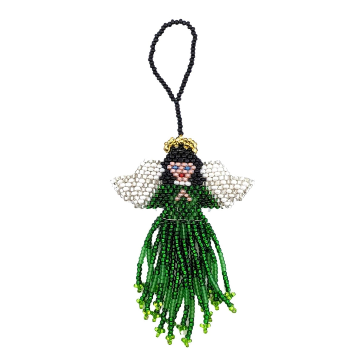 Angel Beaded Ornament - White Face, Black Hair, a Variety of Skirt Colors - A Thread of Hope Guatemalan Fair Trade