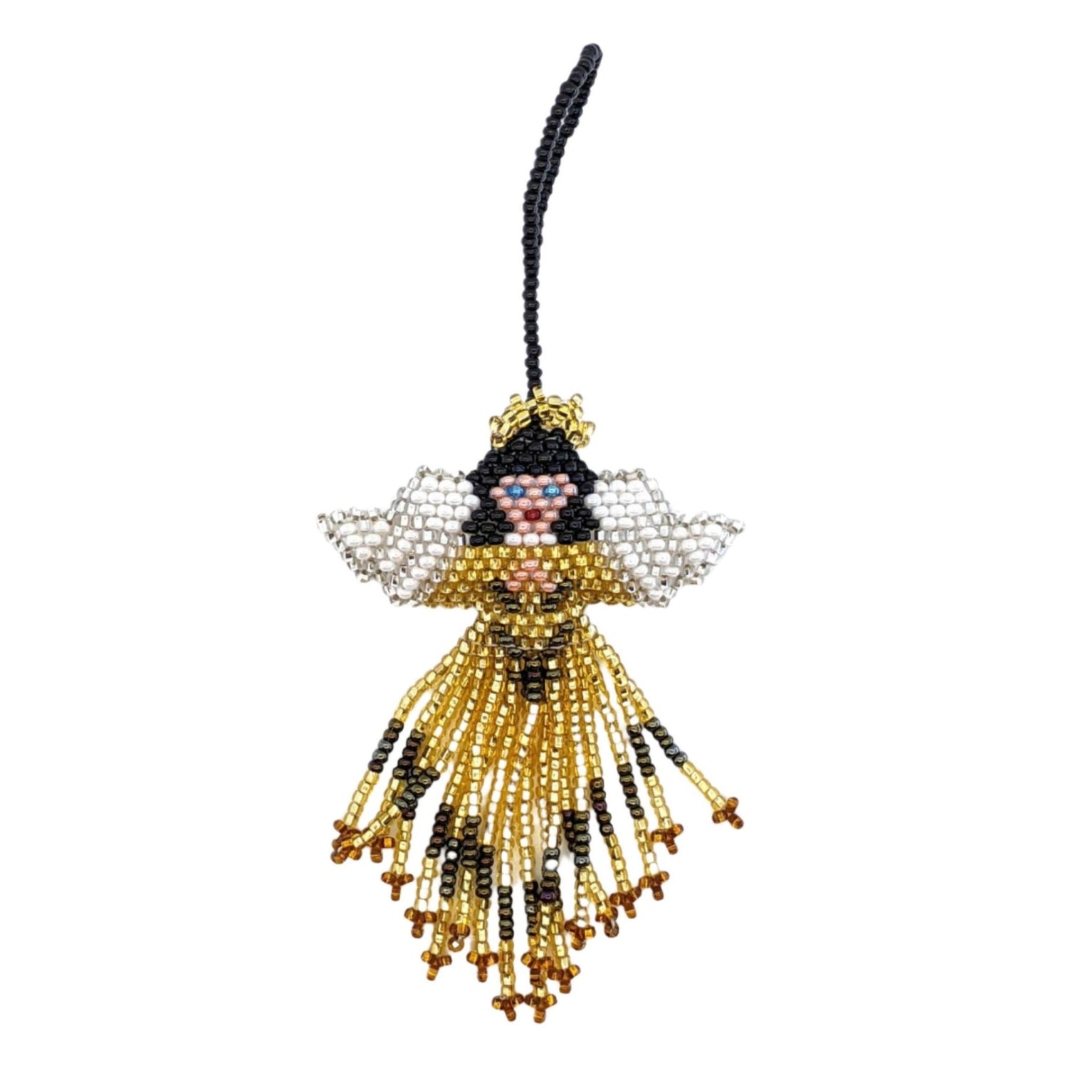 Angel Beaded Ornament - White Face, Black Hair, a Variety of Skirt Colors - A Thread of Hope Guatemalan Fair Trade