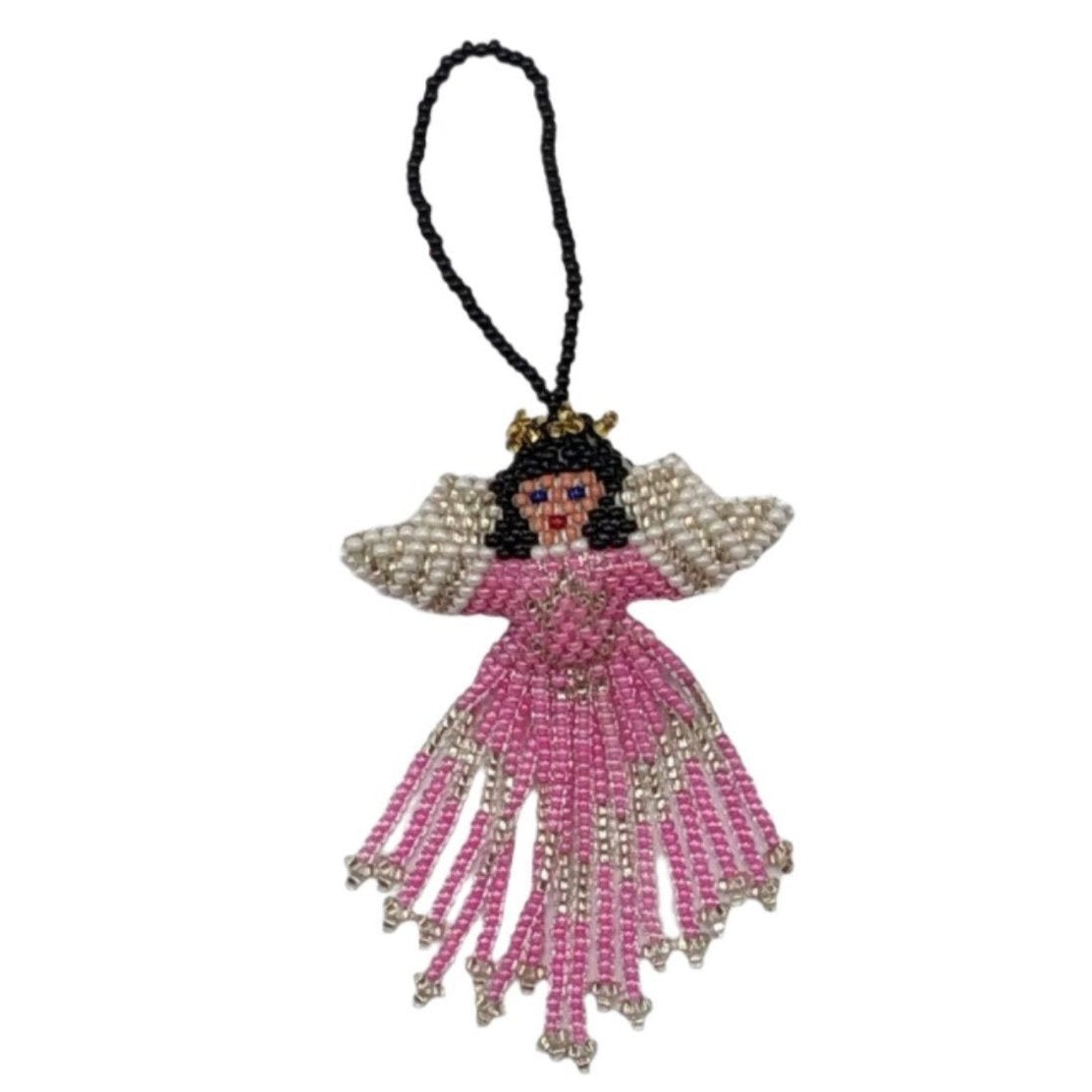 Angel Beaded Ornament - White Face, Black Hair, a Variety of Skirt Colors - A Thread of Hope Guatemalan Fair Trade