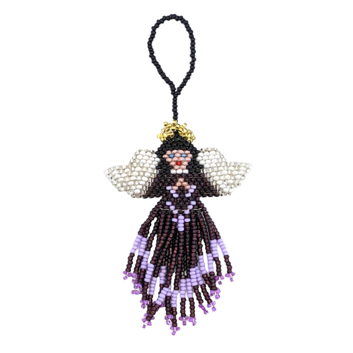 Angel Beaded Ornament - White Face, Black Hair, a Variety of Skirt Colors - A Thread of Hope Guatemalan Fair Trade