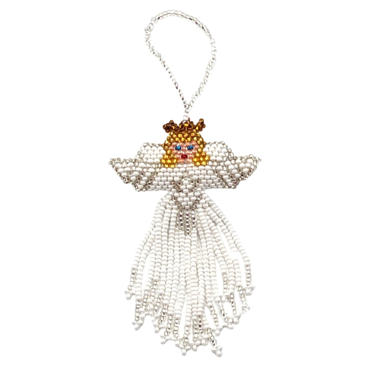 Angel Beaded Ornament - White Face, Blonde Hair, White Skirt - A Thread of Hope Guatemalan Fair Trade