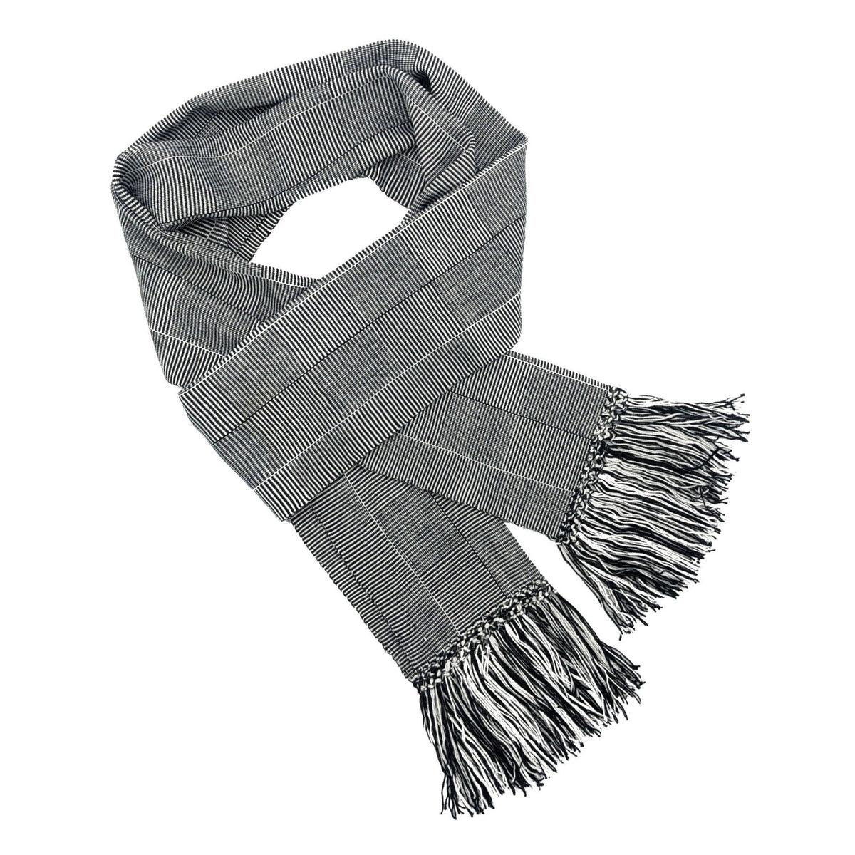 Black and White Log Cabin Weave Lightweight Bamboo Handwoven Scarf 8 x 68 - A Thread of Hope Guatemalan Fair Trade