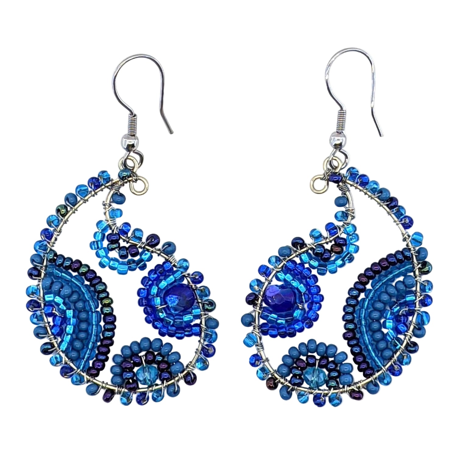 Blues Fiesta Paisley Beaded Earrings - A Thread of Hope Guatemalan Fair Trade