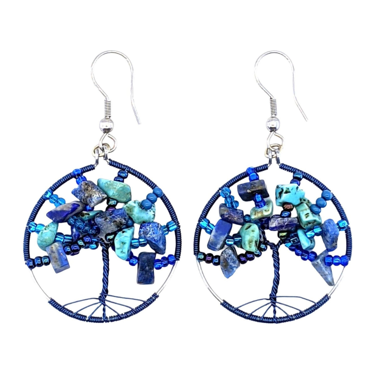 Blues Tree of Life Beaded Earrings - A Thread of Hope Guatemalan Fair Trade
