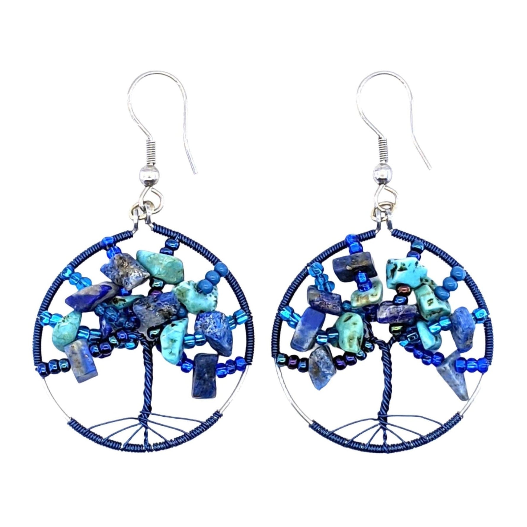 Blues Tree of Life Beaded Earrings - A Thread of Hope Guatemalan Fair Trade