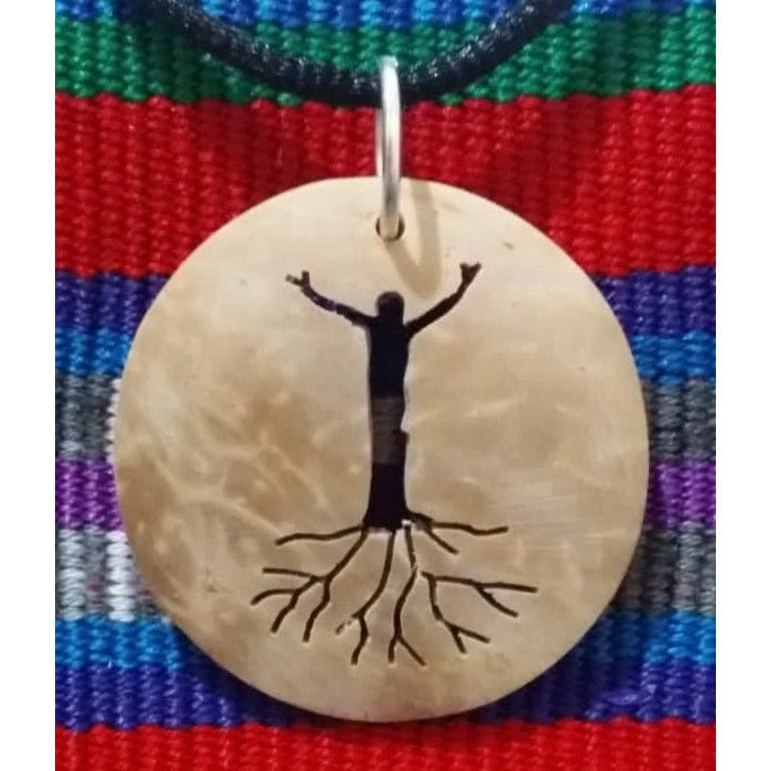 Family of Man – Tree of Life Coco Spirit Hand - Carved Coconut Shell Necklace - A Thread of Hope Guatemalan Fair Trade