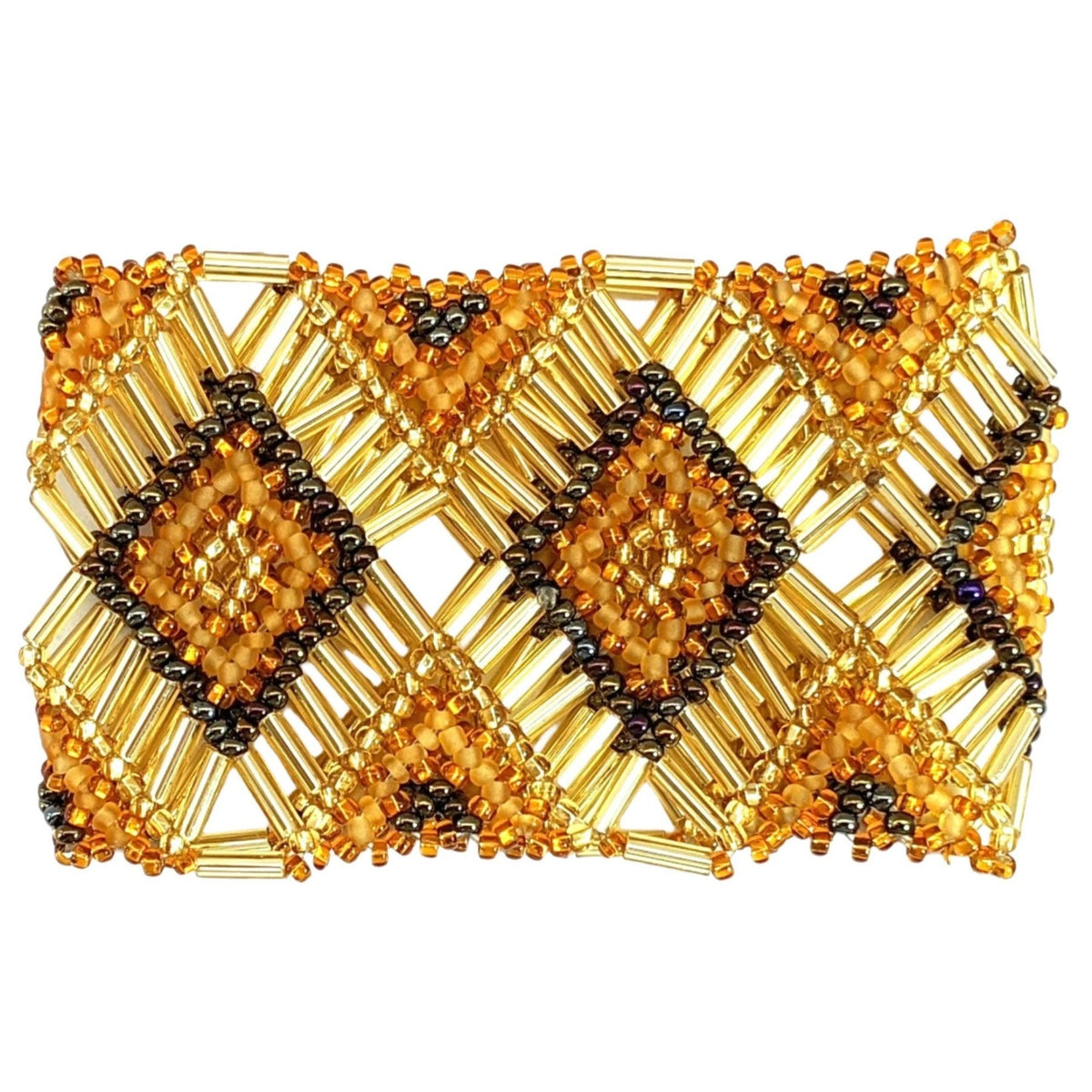 Golds Beaded Elastic Geometric Cuff - A Thread of Hope Guatemalan Fair Trade