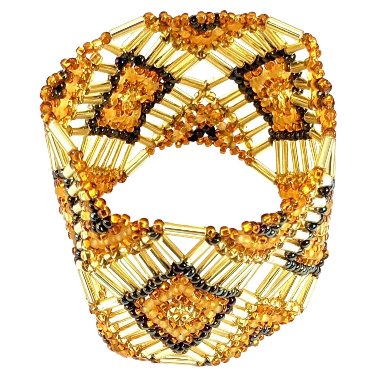 Golds Beaded Elastic Geometric Cuff - A Thread of Hope Guatemalan Fair Trade