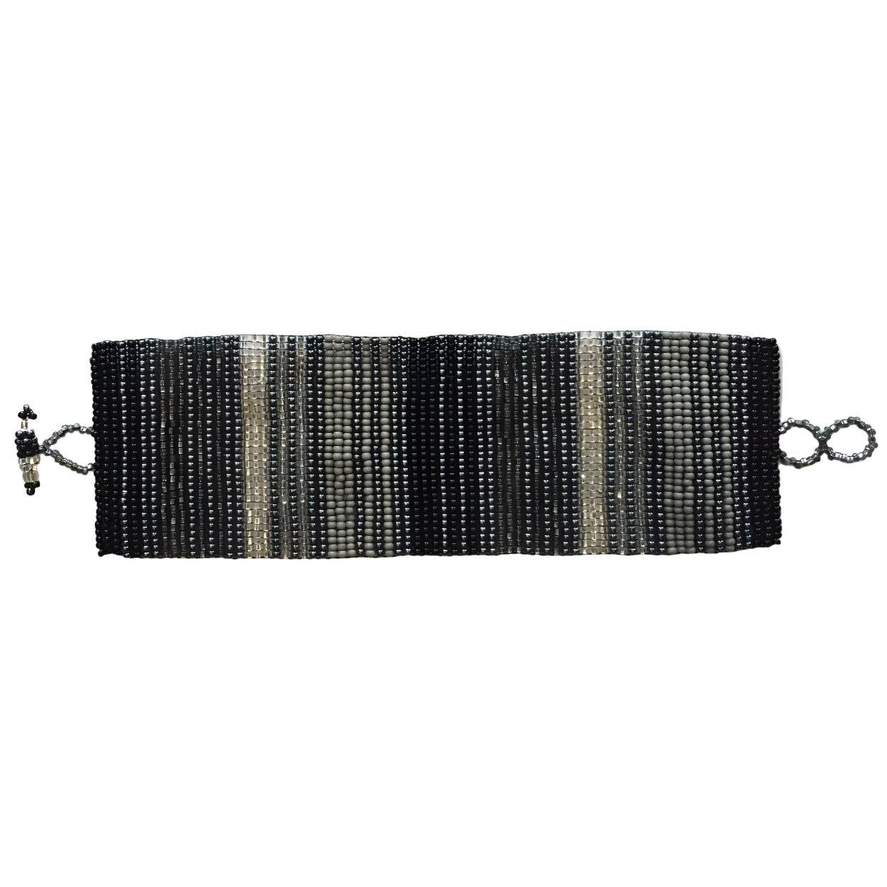 Gray, Black and White Woven Stripes Beaded Bracelet - A Thread of Hope Guatemalan Fair Trade