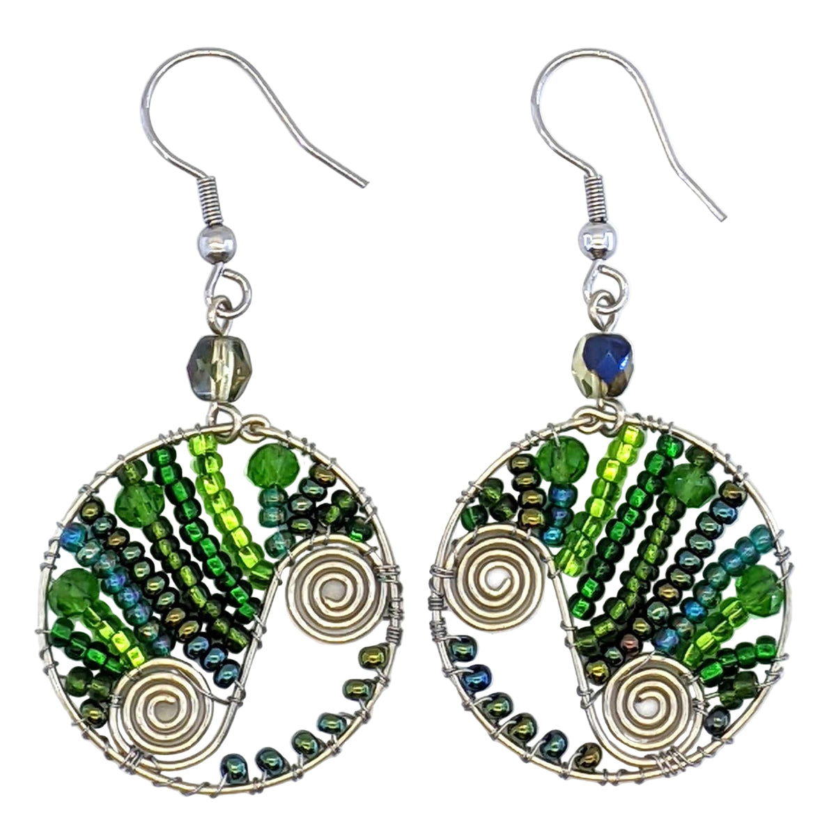 Greens Aurora Beaded Earrings - A Thread of Hope Guatemalan Fair Trade