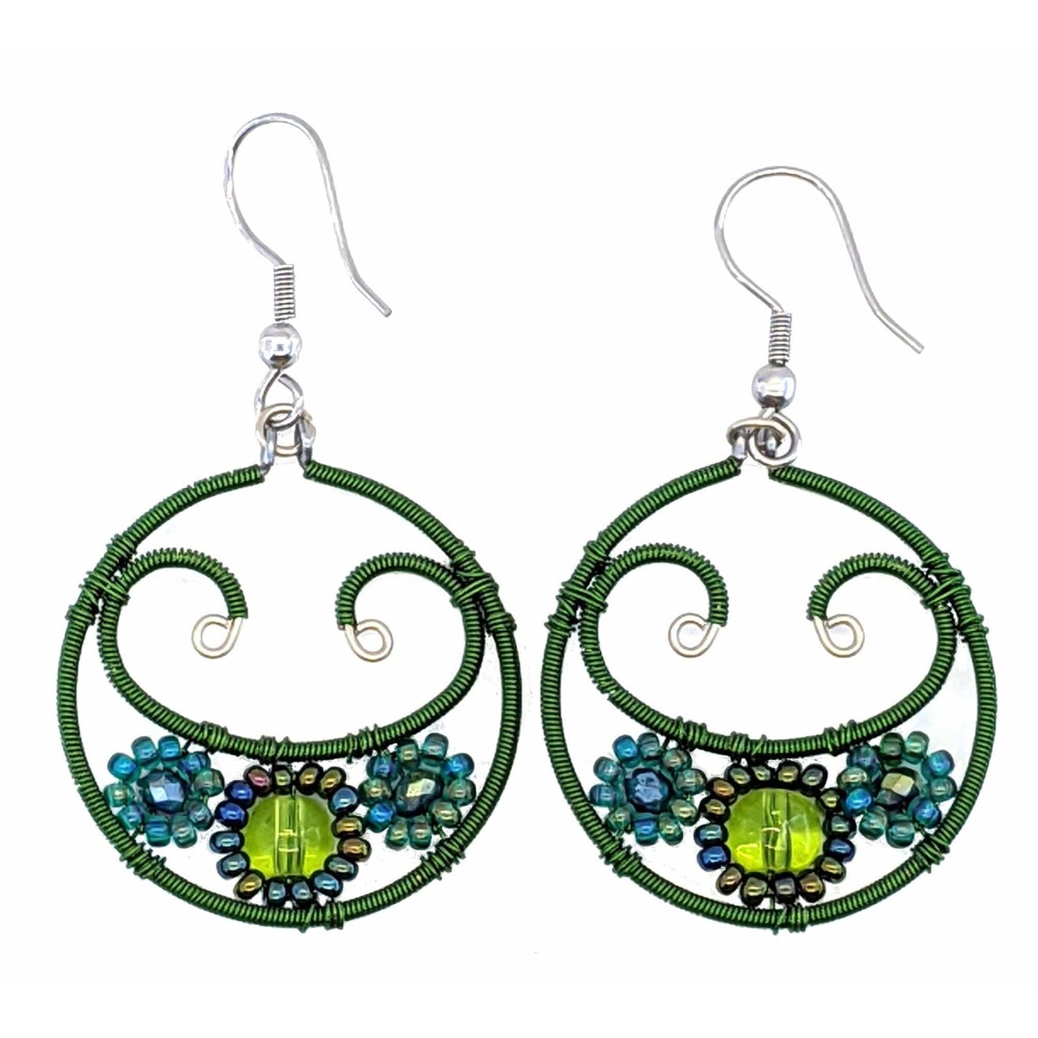 Greens Florecita Beaded Earrings - A Thread of Hope Guatemalan Fair Trade