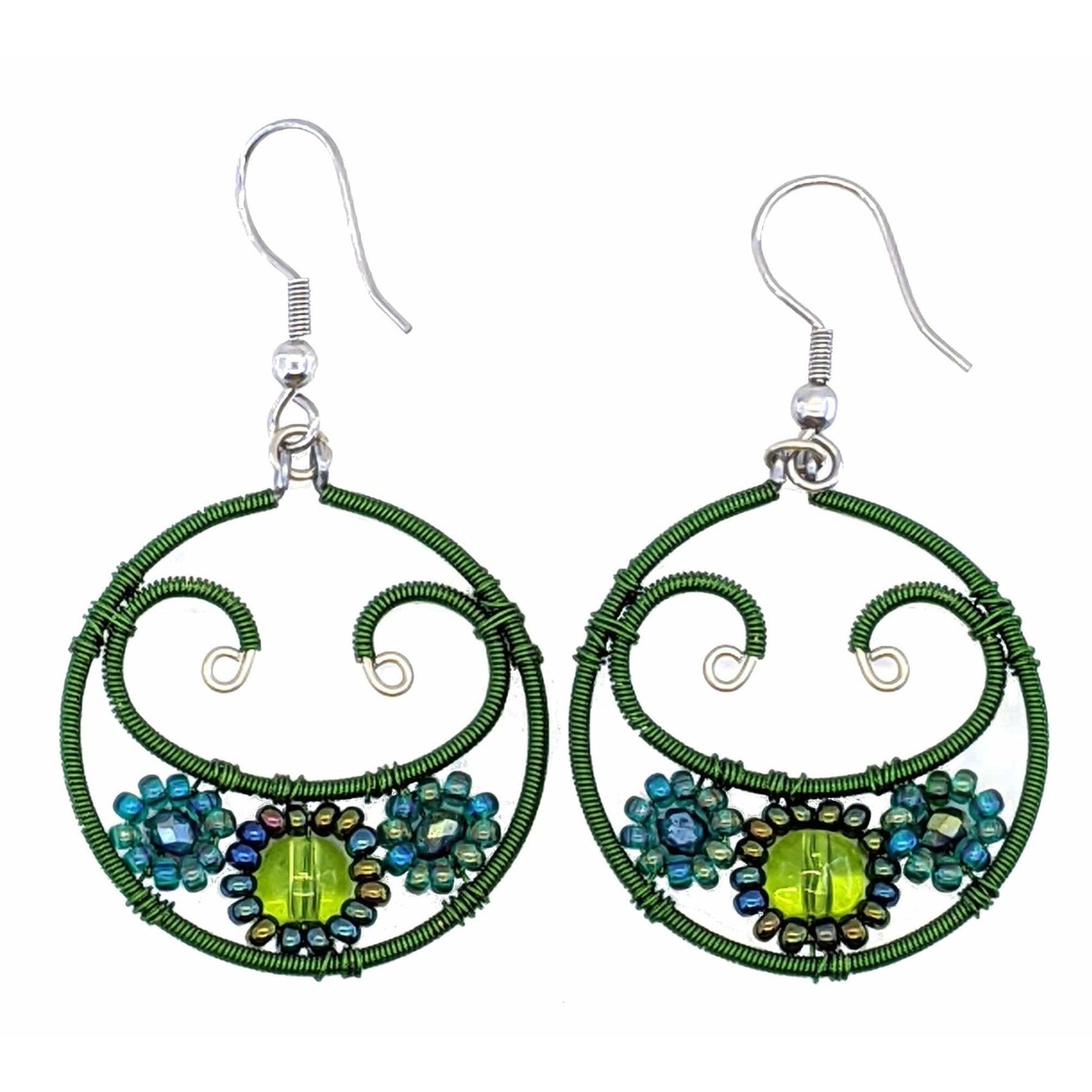Greens Florecita Beaded Earrings - A Thread of Hope Guatemalan Fair Trade