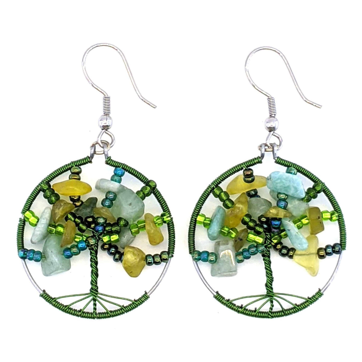 Greens Tree of Life Beaded Earrings - A Thread of Hope Guatemalan Fair Trade