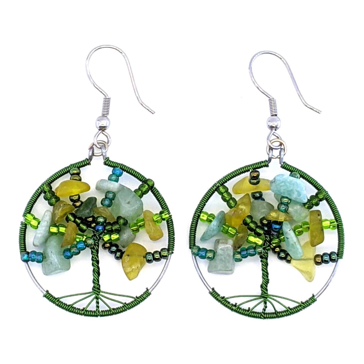 Greens Tree of Life Beaded Earrings - A Thread of Hope Guatemalan Fair Trade