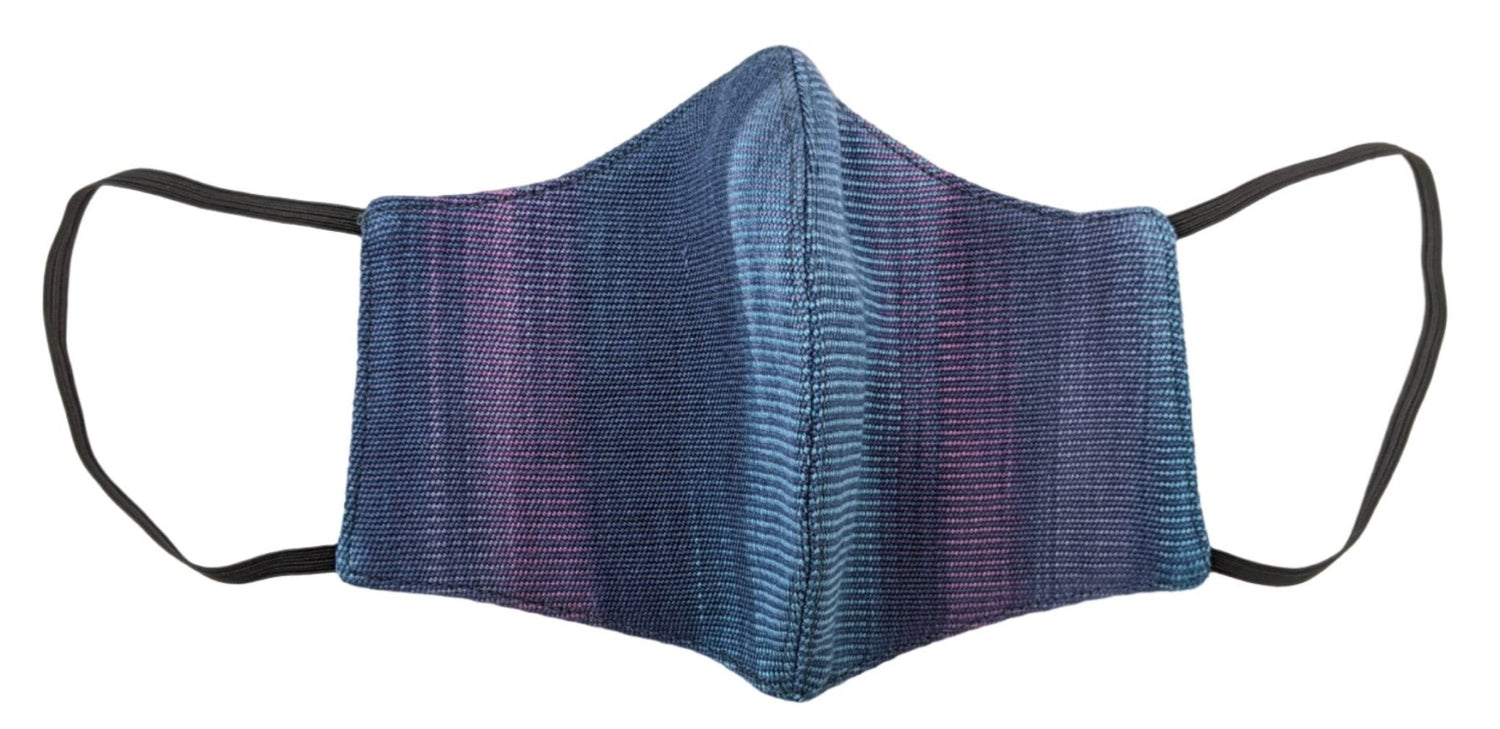 Handwoven Lightweight Bamboo Face Mask with Elastic Behind Ears - Blues, Purples - A Thread of Hope Guatemalan Fair Trade