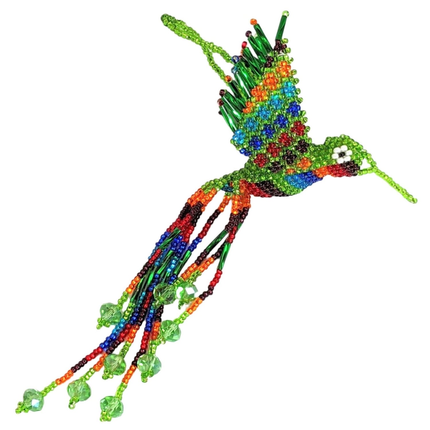 Hummingbird Beaded Ornament - Multicolor with Lime Green - A Thread of Hope Guatemalan Fair Trade