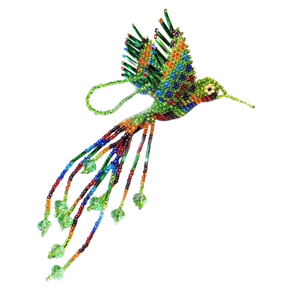Hummingbird Beaded Ornament - Multicolor with Lime Green - A Thread of Hope Guatemalan Fair Trade