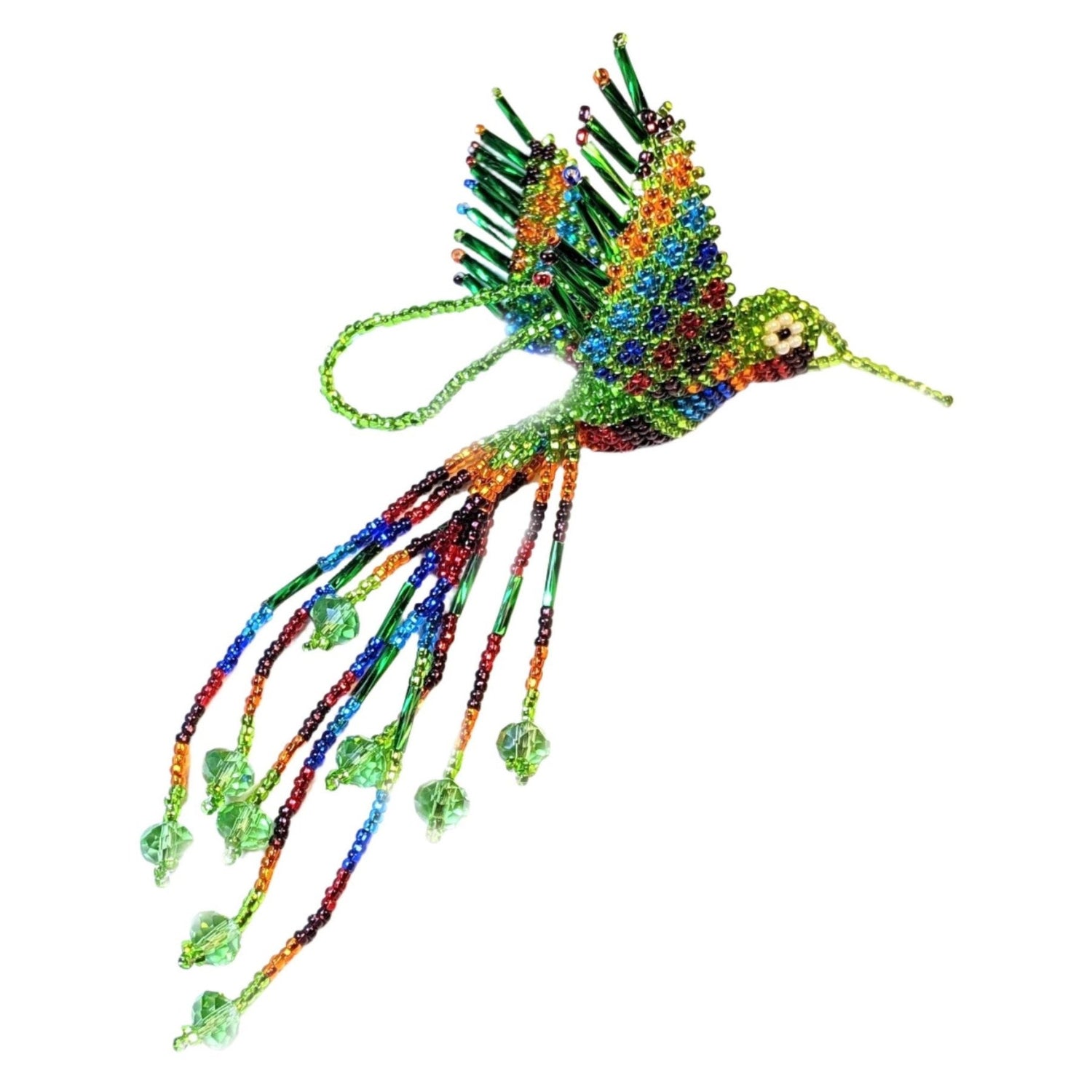 Hummingbird Beaded Ornament - Multicolor with Lime Green - A Thread of Hope Guatemalan Fair Trade