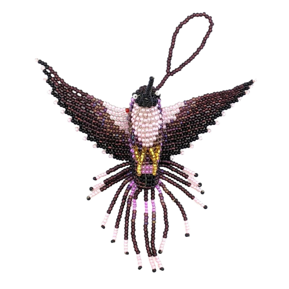 Hummingbird Beaded Ornament - Purples - A Thread of Hope Guatemalan Fair Trade