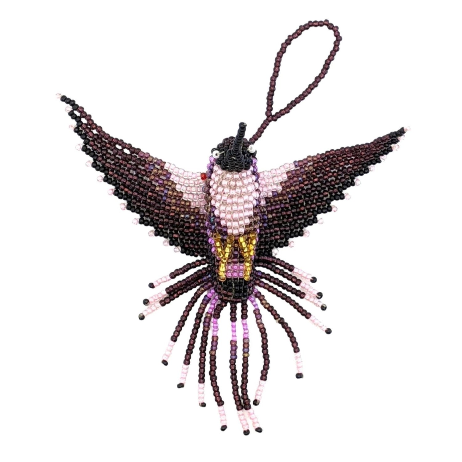 Hummingbird Beaded Ornament - Purples - A Thread of Hope Guatemalan Fair Trade