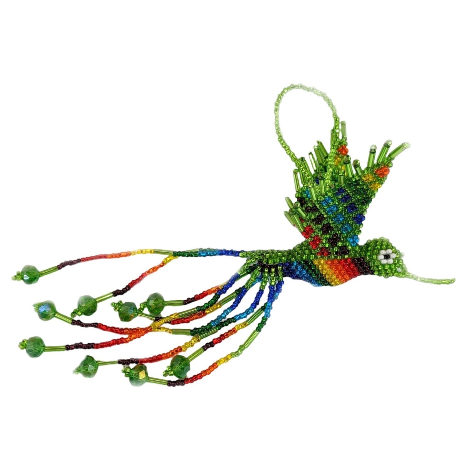 Hummingbird Beaded Ornament - Rainbow with Lime Green - A Thread of Hope Guatemalan Fair Trade