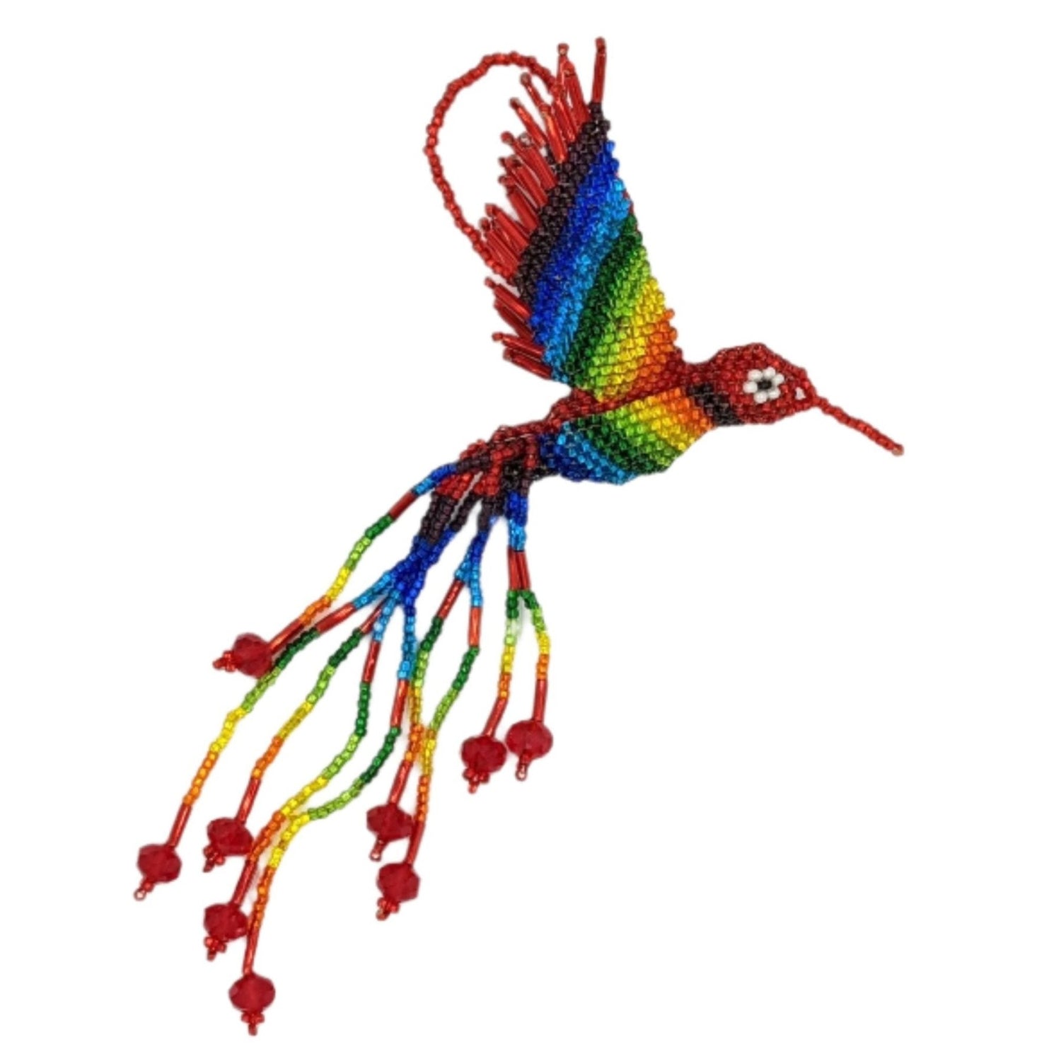 Hummingbird Beaded Ornament - Rainbow with Red - A Thread of Hope Guatemalan Fair Trade