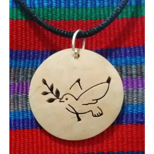 Peace Dove with Branch Coco Spirit Hand - Carved Coconut Shell Necklace - A Thread of Hope Guatemalan Fair Trade