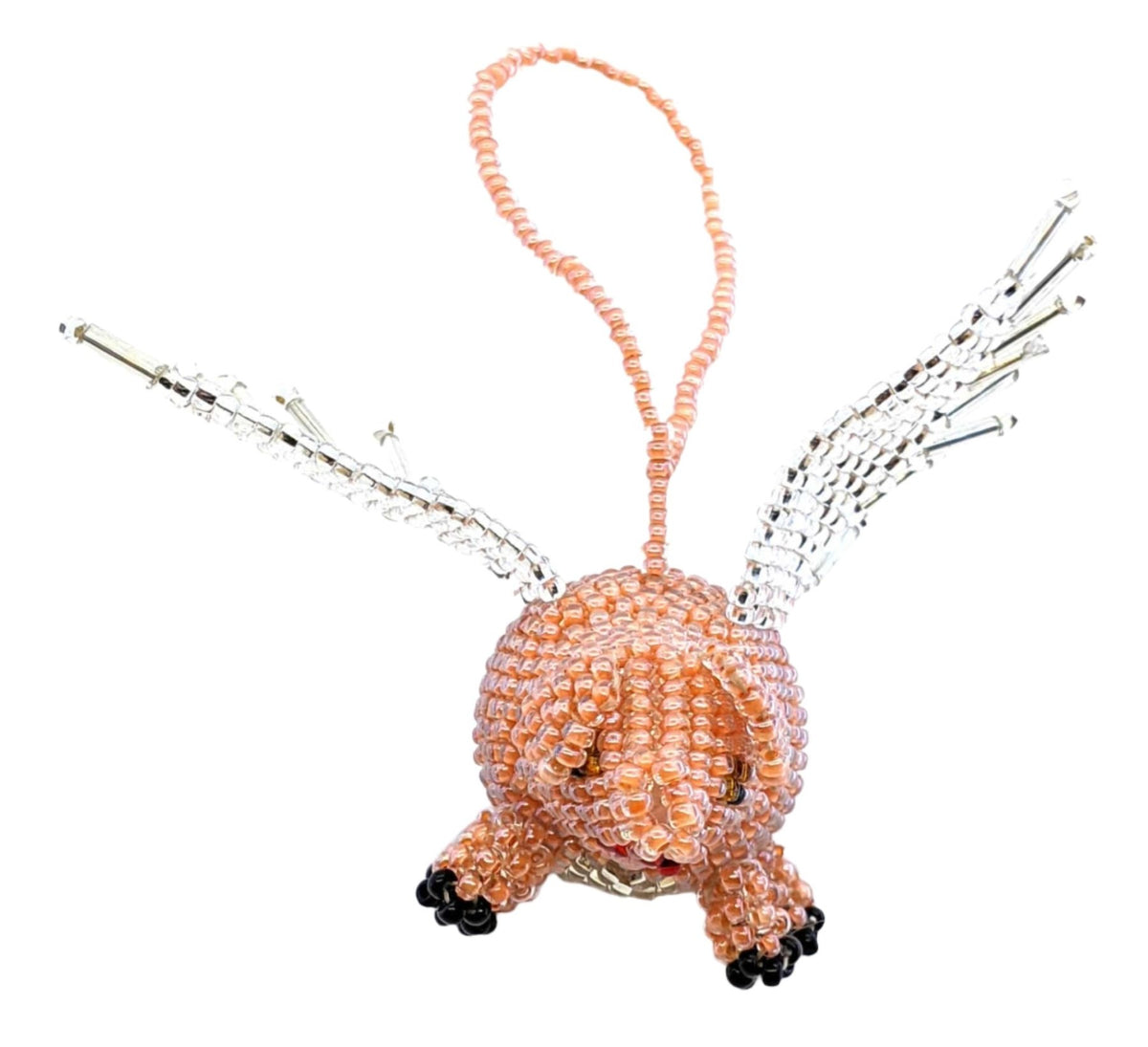 Pig with Wings Beaded Ornament - Light Orange Long - A Thread of Hope Guatemalan Fair Trade