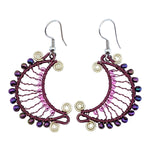Purples with Pink Crescent Moon Beaded Earrings - A Thread of Hope Guatemalan Fair Trade