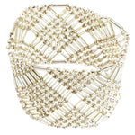 Silver White Beaded Elastic Geometric Cuff - A Thread of Hope Guatemalan Fair Trade