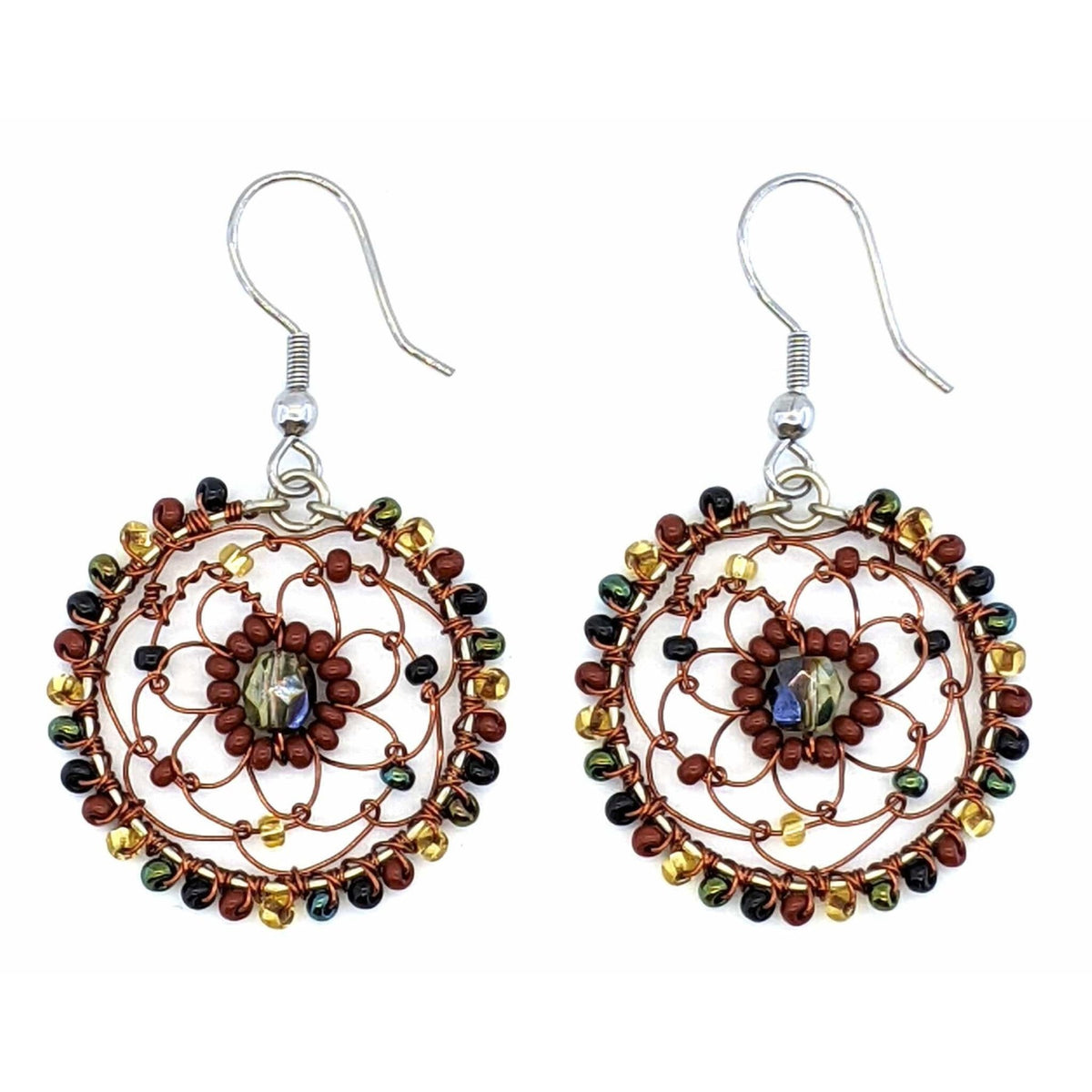 Sophisticated Autumn Olivia Dreamcatcher Beaded Earrings - A Thread of Hope Guatemalan Fair Trade
