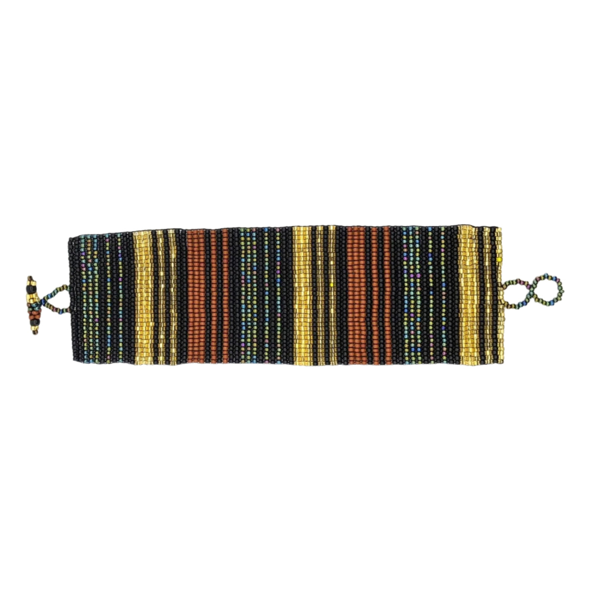 Sophisticated Autumn Wide Woven Stripes Beaded Bracelet - A Thread of Hope Guatemalan Fair Trade