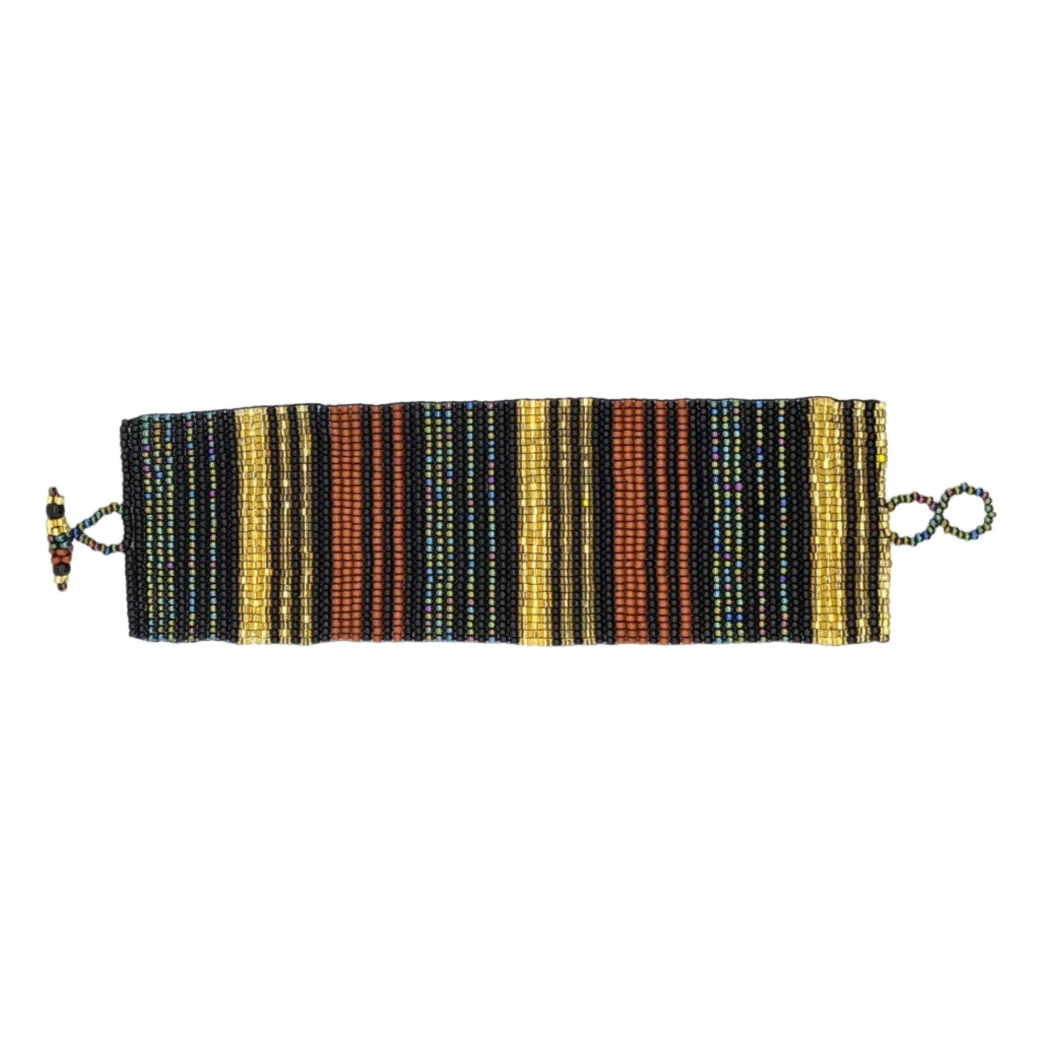 Sophisticated Autumn Wide Woven Stripes Beaded Bracelet - A Thread of Hope Guatemalan Fair Trade