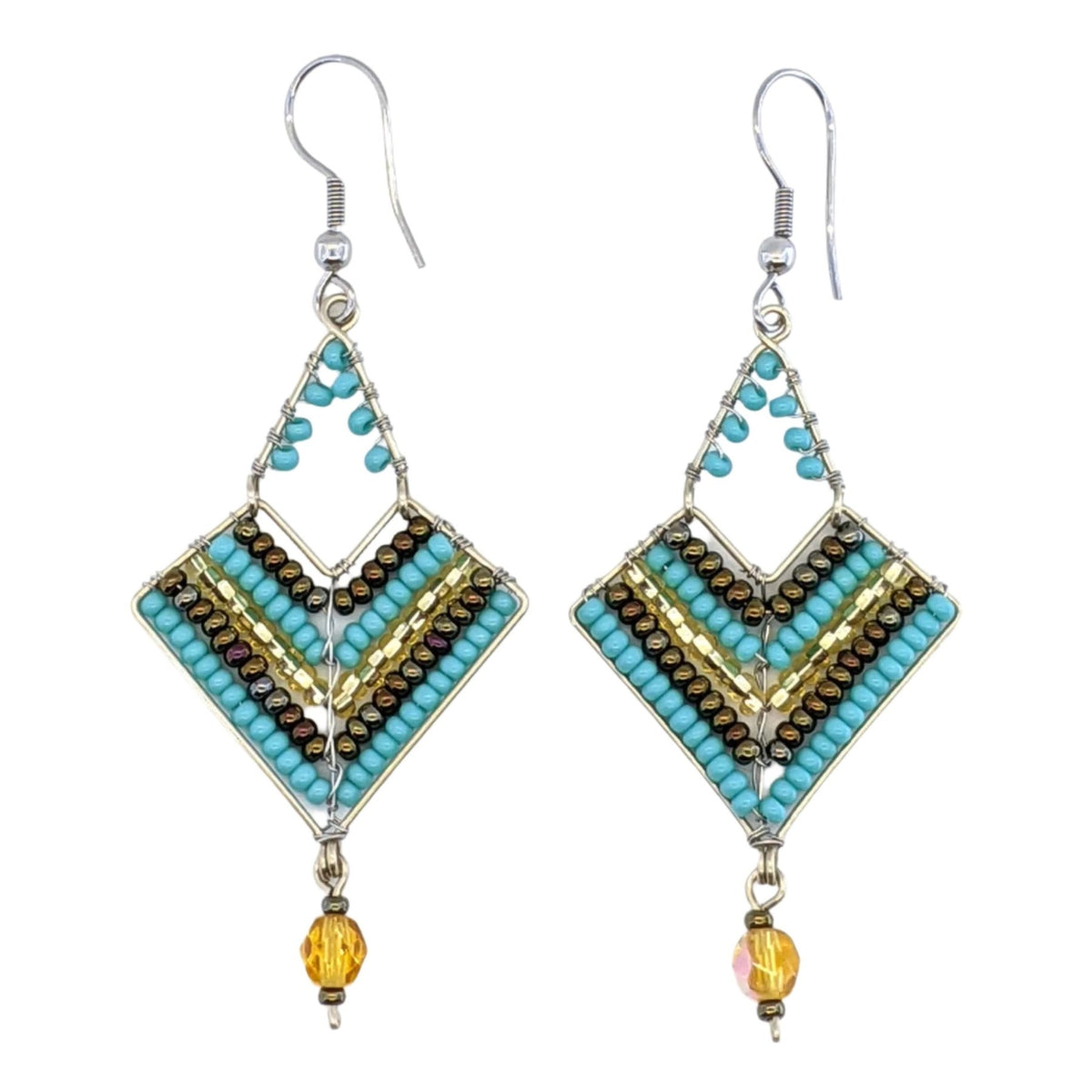 Turquoise, Bronze and Gold Chevron Earrings - A Thread of Hope Guatemalan Fair Trade