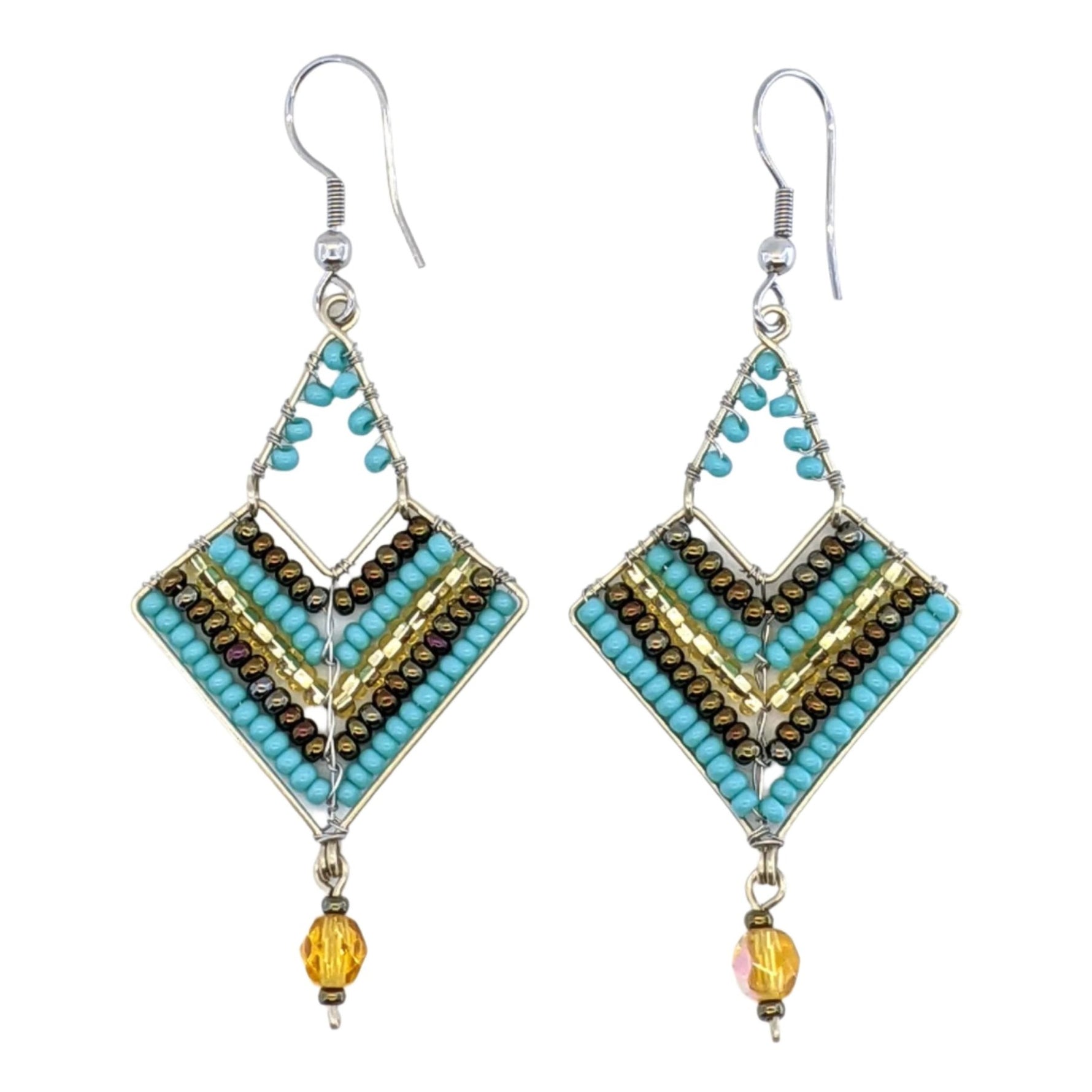 Turquoise, Bronze and Gold Chevron Earrings - A Thread of Hope Guatemalan Fair Trade