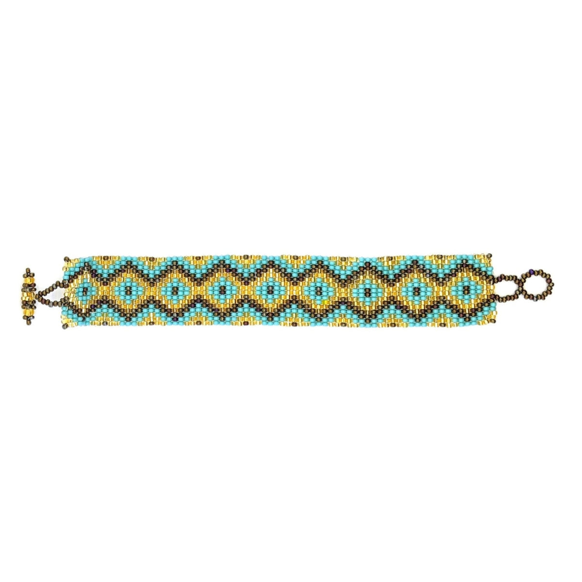 Turquoise, Bronze and Gold Diamonds Beaded Bracelet - A Thread of Hope Guatemalan Fair Trade