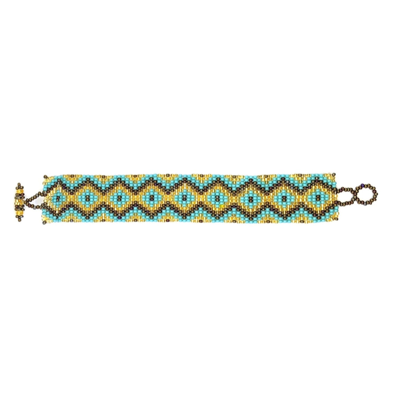 Turquoise, Bronze and Gold Diamonds Beaded Bracelet - A Thread of Hope Guatemalan Fair Trade