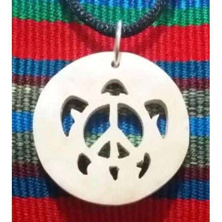 Turtle with Peace Sign Coco Spirit Hand - Carved Coconut Shell Necklace - A Thread of Hope Guatemalan Fair Trade