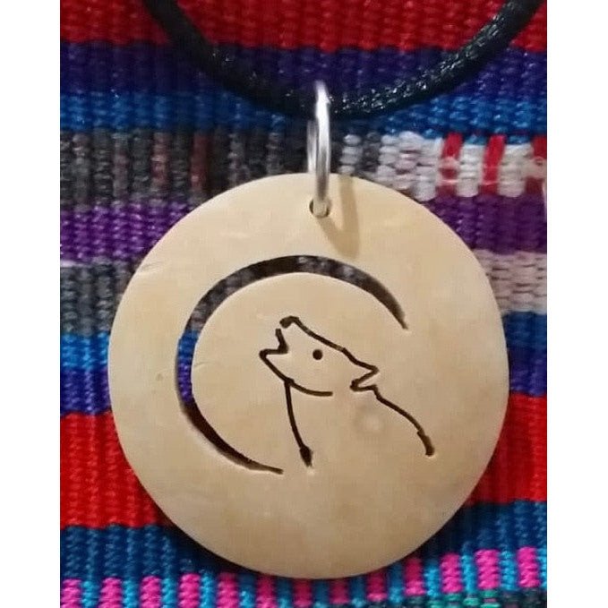Wolf Howling at the Moon Coco Spirit Hand - Carved Coconut Shell Necklace - A Thread of Hope Guatemalan Fair Trade