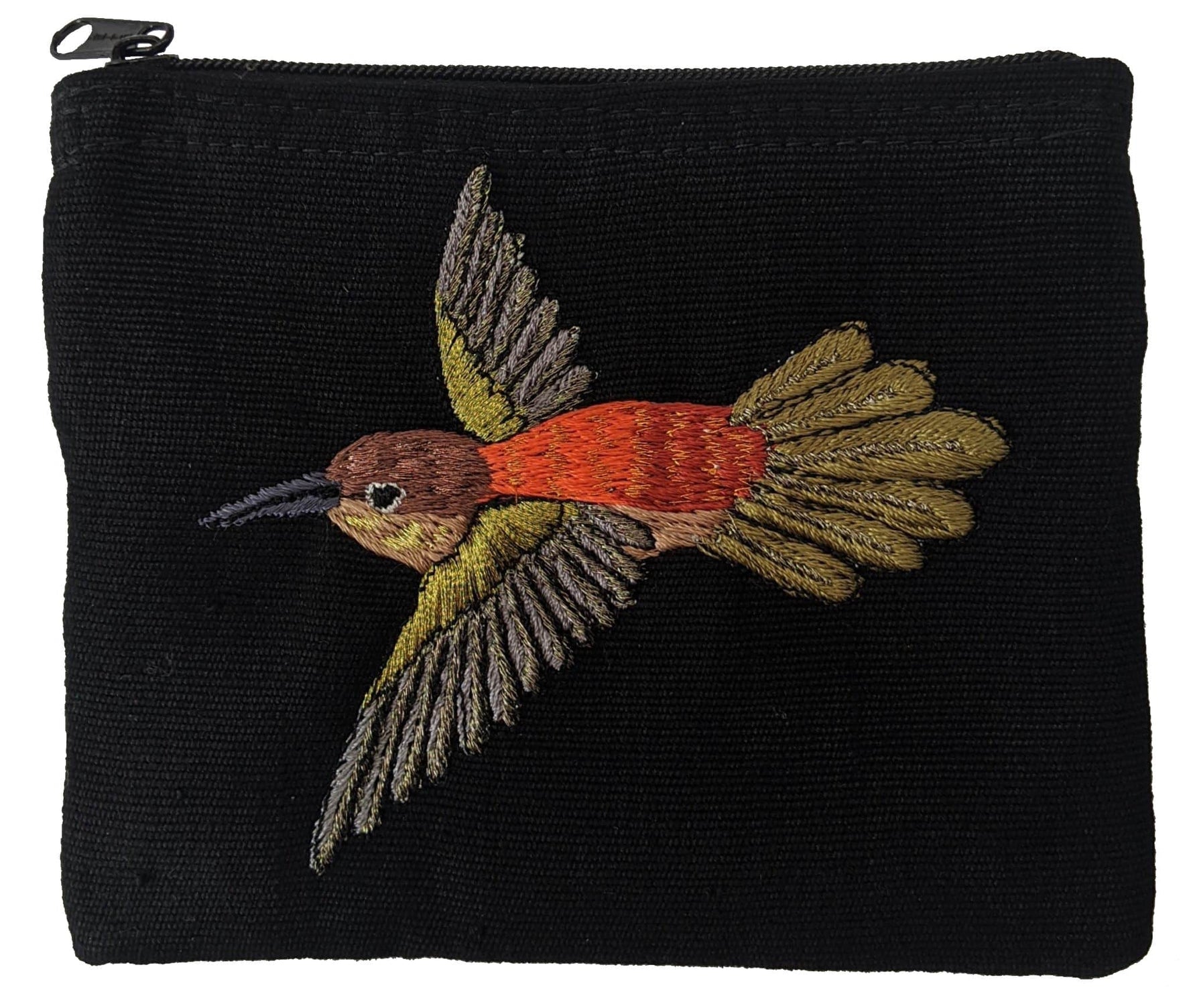 Hummingbird Thread Painted Cotton Coin Purse