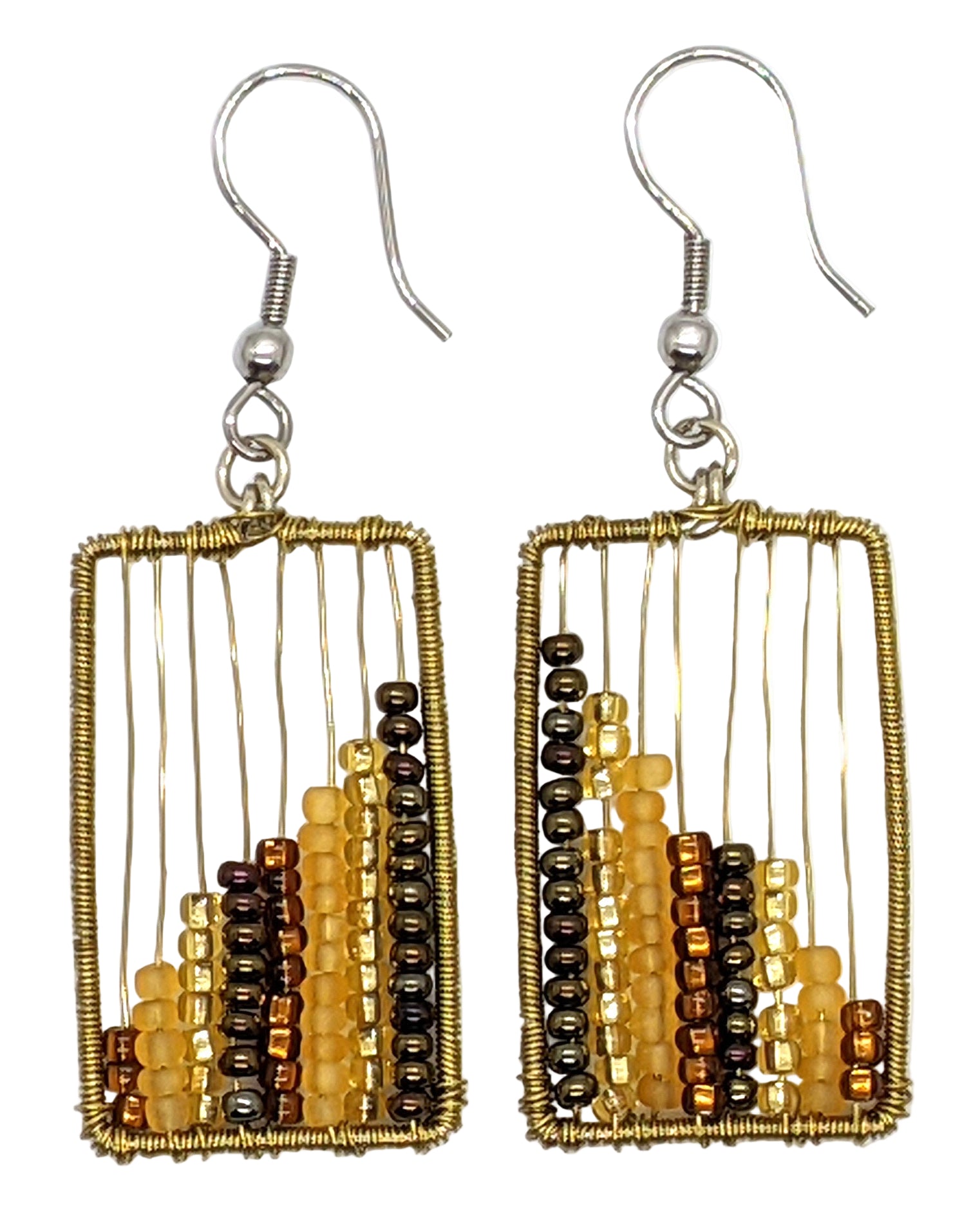 Abacus Beaded Earrings - Golds and Iridescent Brown