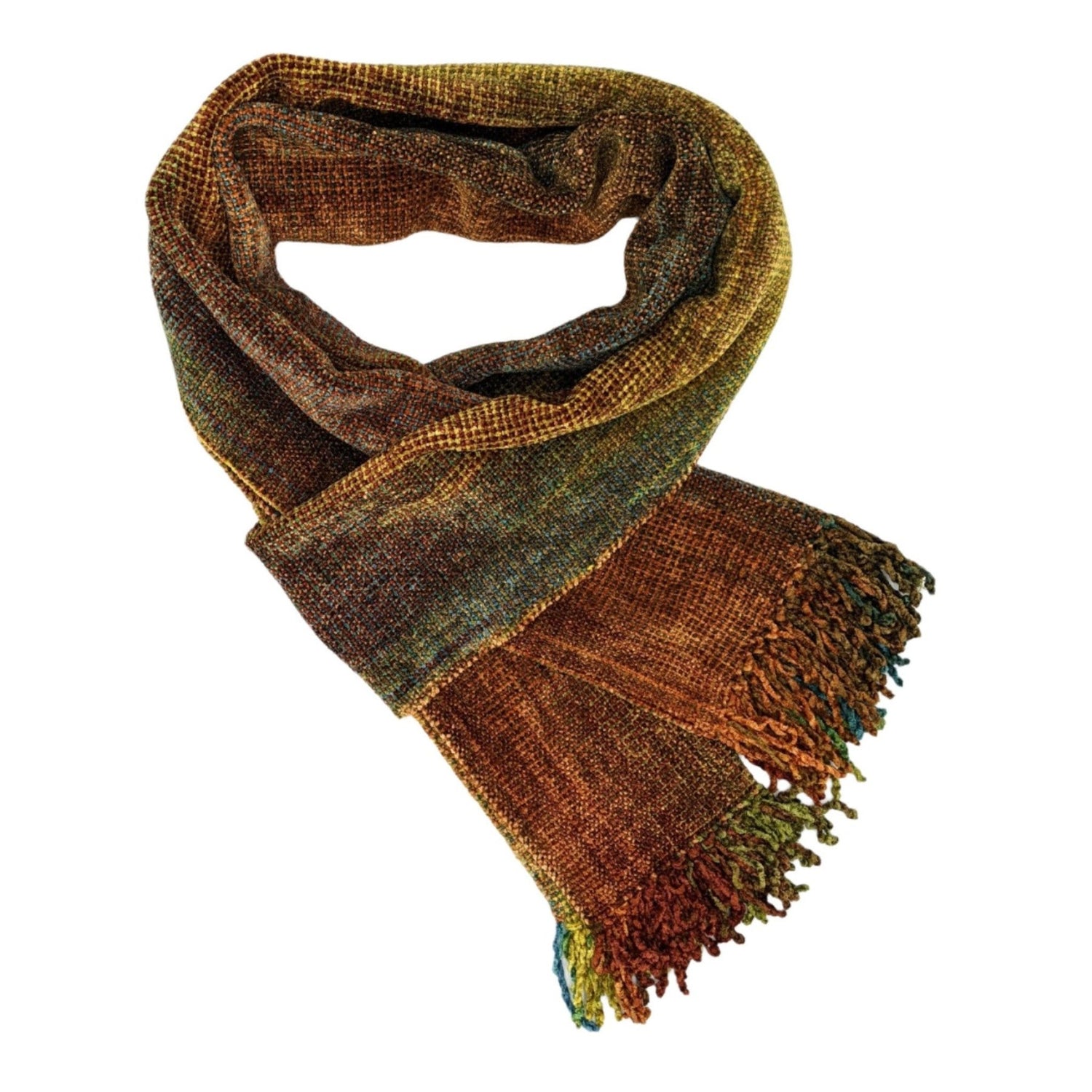 Autumn Rainbow Bamboo Chenille Handwoven Scarf 8 x 68 - A Thread of Hope Guatemalan Fair Trade