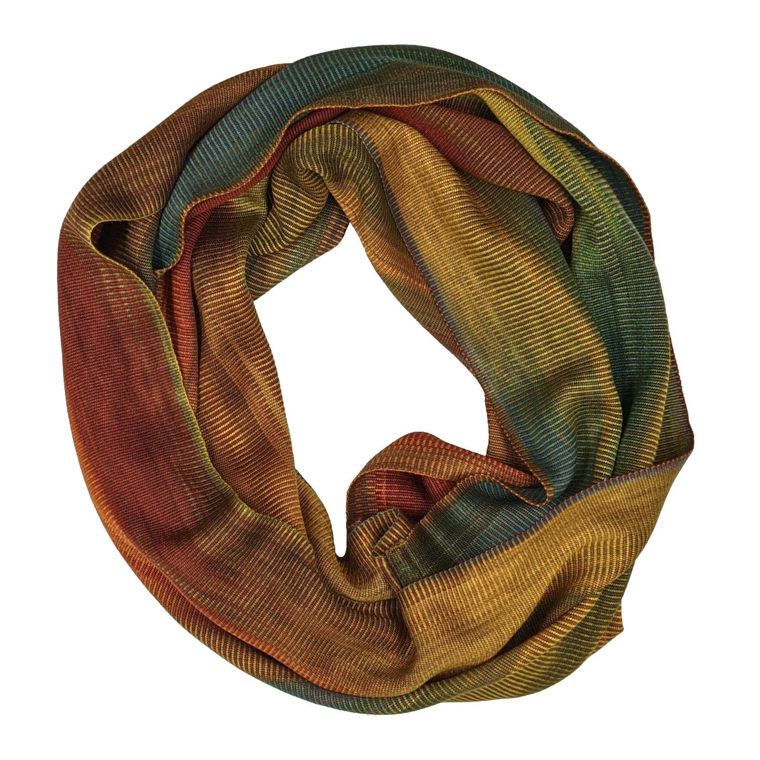 Autumn Rainbow Lightweight Bamboo Handwoven Infinity Scarf 11 x 68 - A Thread of Hope Guatemalan Fair Trade