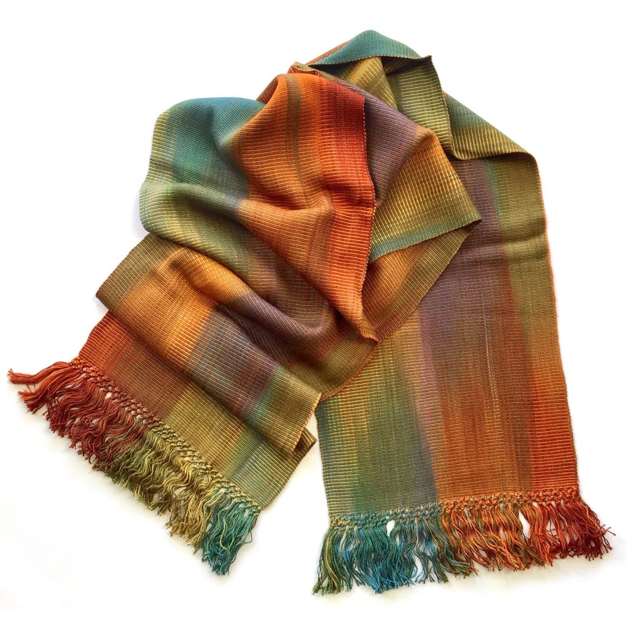 Autumn Rainbow Lightweight Bamboo Handwoven Scarf 8 x 68 - A Thread of Hope Guatemalan Fair Trade