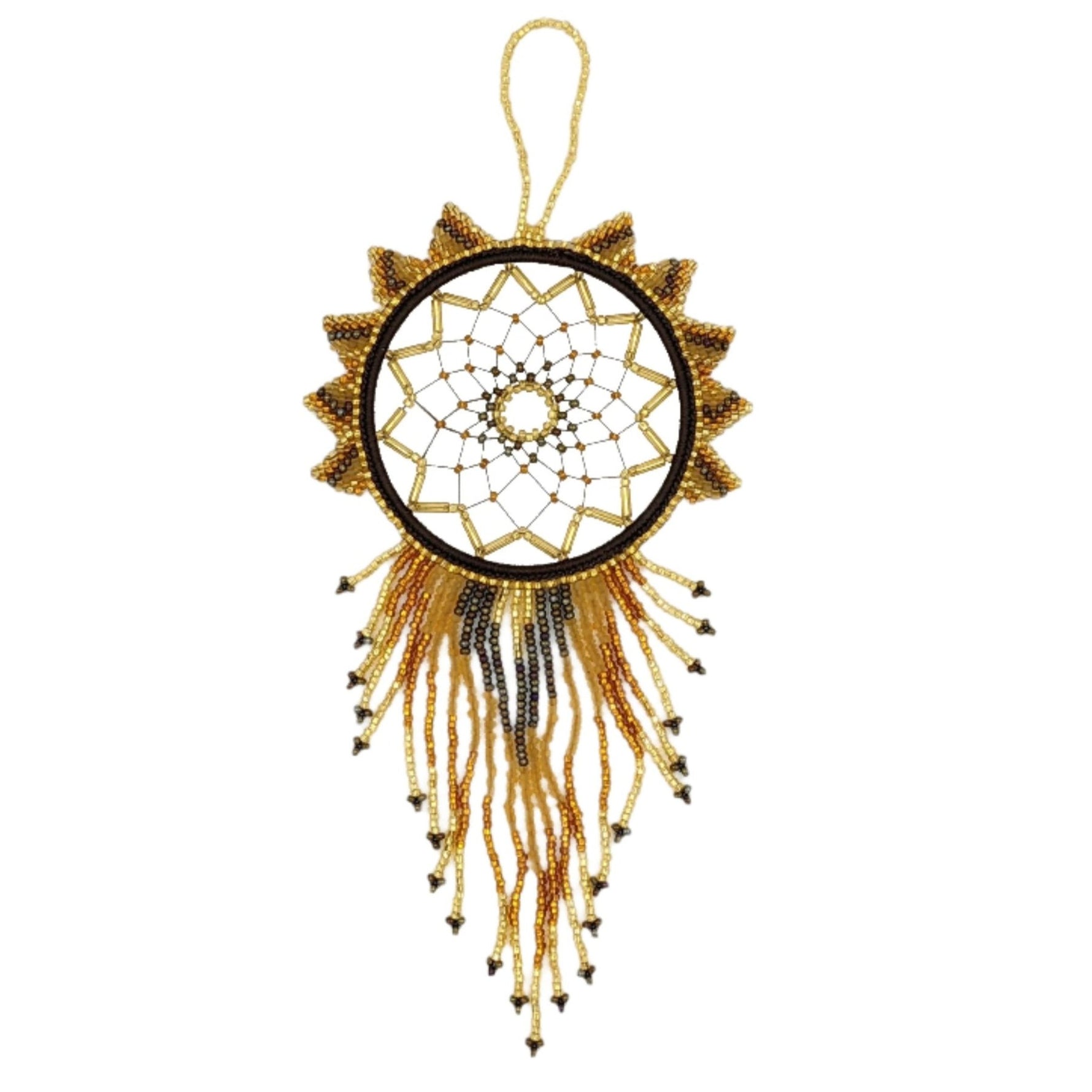 Beaded Dreamcatcher - Golds and Iridescent Brown - A Thread of Hope Guatemalan Fair Trade