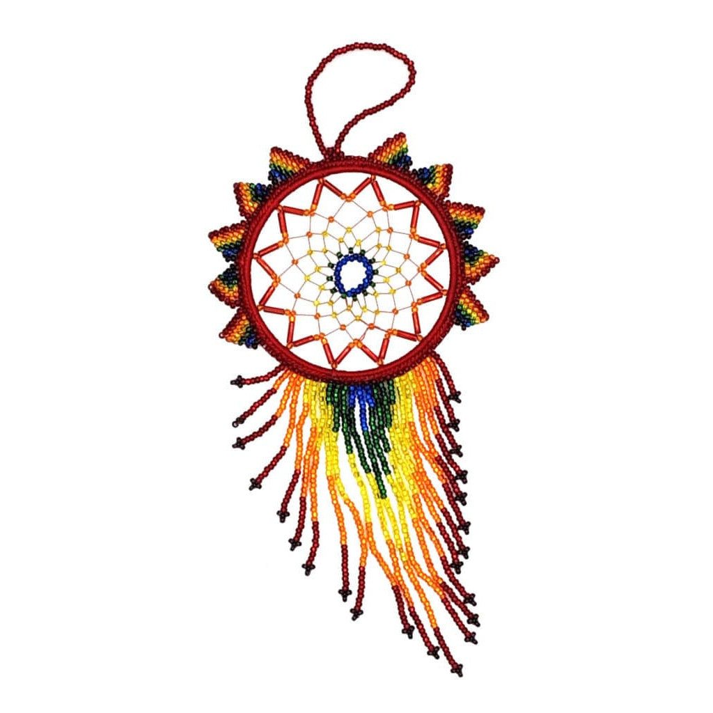 Beaded Dreamcatcher - Rainbow with Red - A Thread of Hope Guatemalan Fair Trade