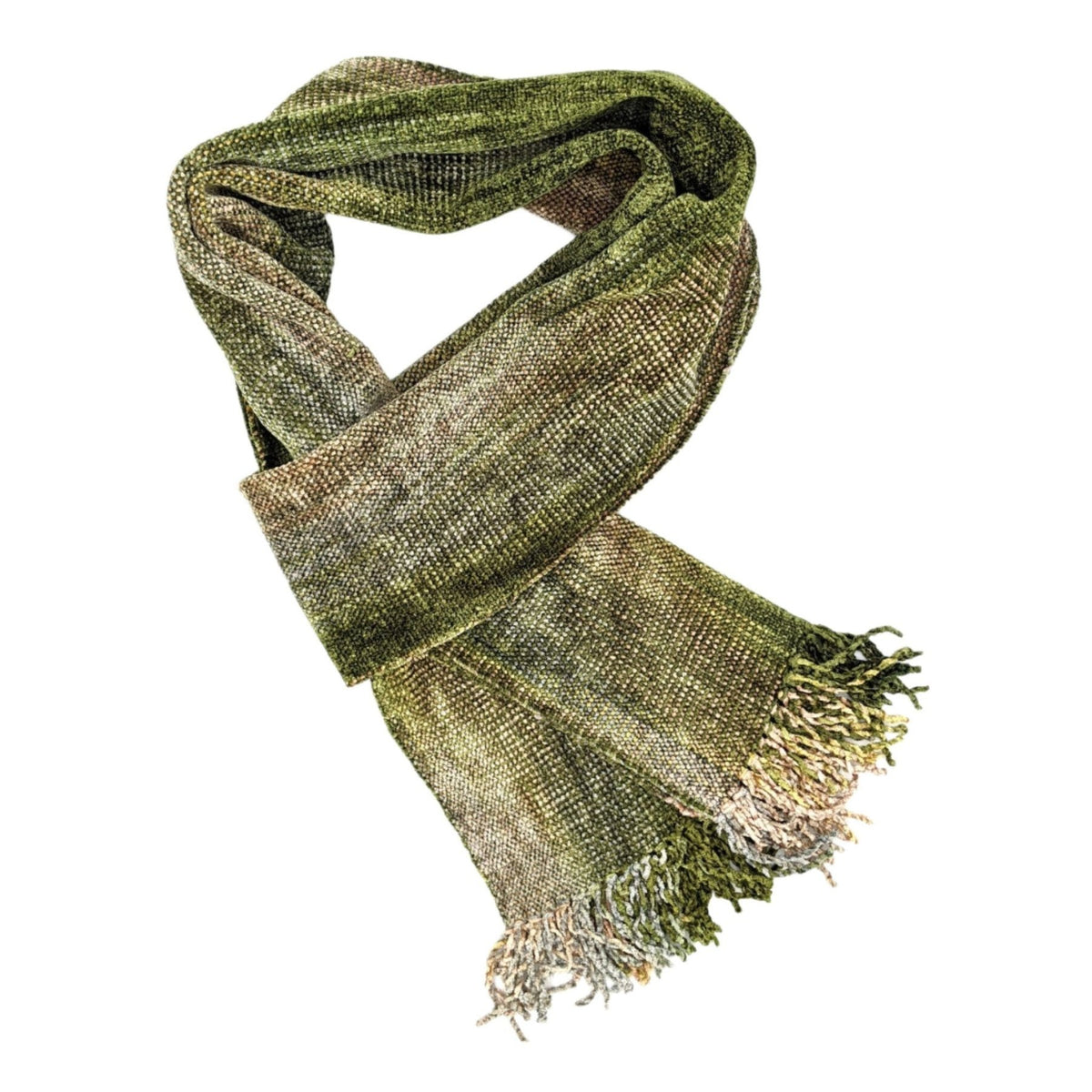 Beige, Olive Bamboo Chenille Scarf 8 x 68 - A Thread of Hope Guatemalan Fair Trade