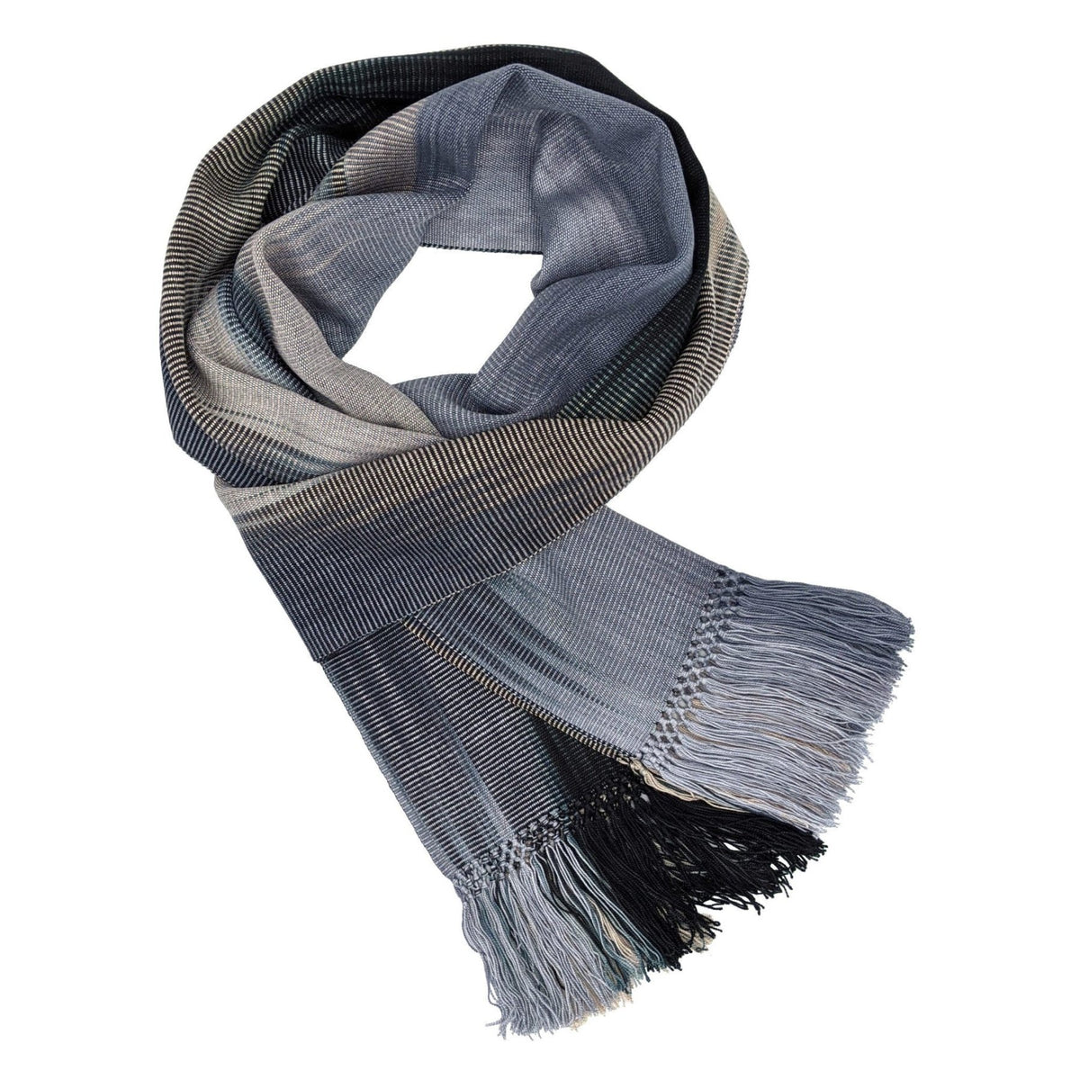 Black, Gray and Beige Lightweight Bamboo Handwoven Scarf 8 x 68 - A Thread of Hope Guatemalan Fair Trade